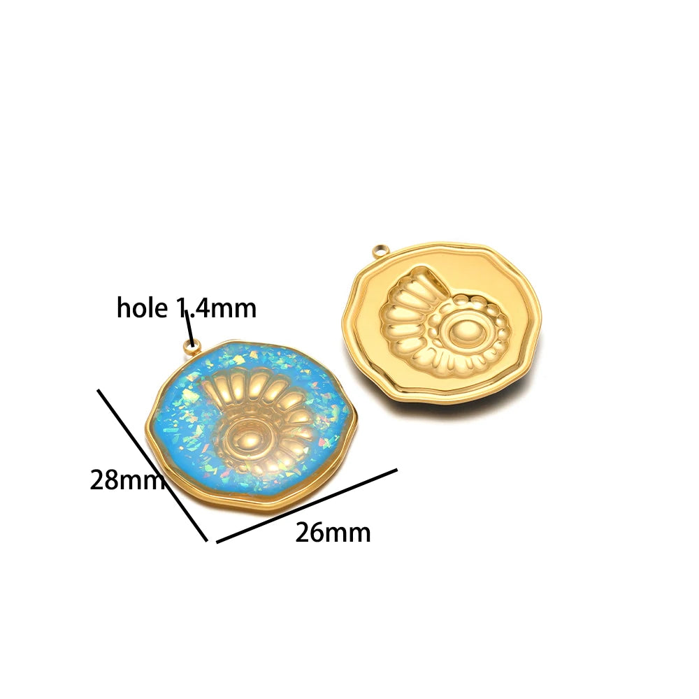 French Retro Stainless Steel 18k Gold Plated One Side Enamel Owl Starfish Conch Charm Pendant for DIY Jewelry Necklace Making