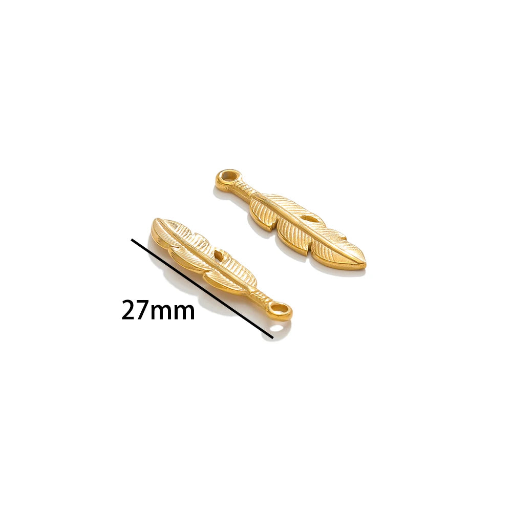 18K Real Gold Plated Stainless Steel Non Tarnish Charm Handmade Small Feather Pendant Charms for Necklace Making