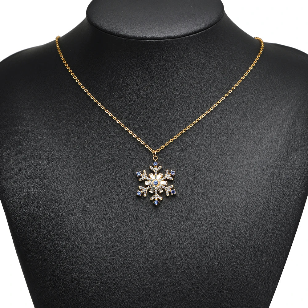 Hot Sale Stylish Stainless Steel 18k Pvd Gold Plated Snowflake Zircon Charms Pendant for DIY Jewelry Necklace Making
