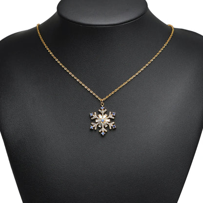 Hot Sale Stylish Stainless Steel 18k Pvd Gold Plated Snowflake Zircon Charms Pendant for DIY Jewelry Necklace Making