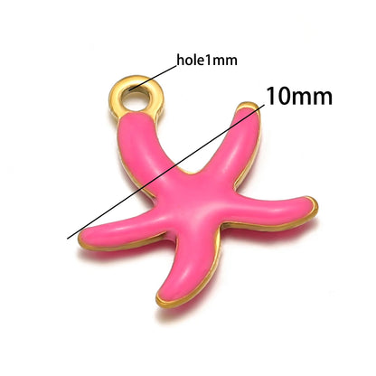 New Trendy Stainless Steel 18k Gold Plated Enamel 10mm Starfish Charm Pendant for DIY Jewelry Making Accessories Findings