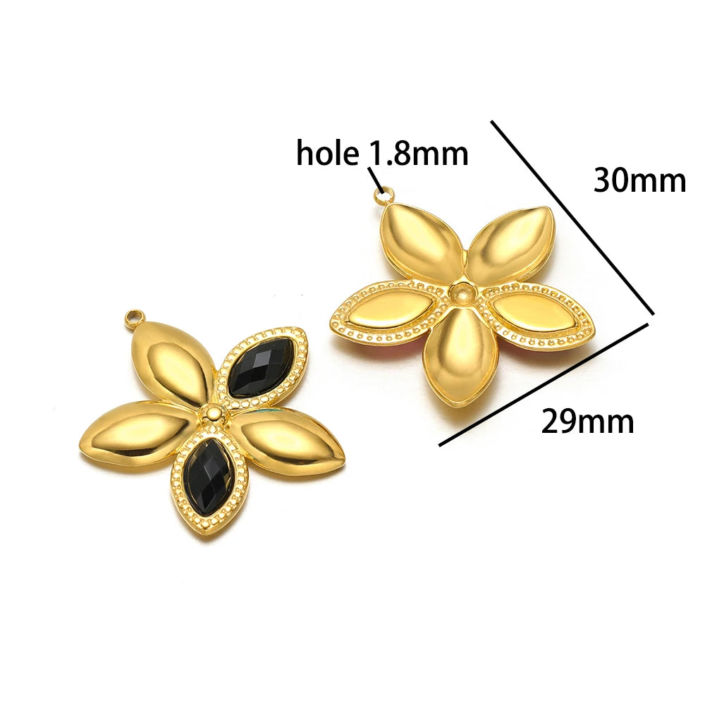 Fashion 18k Gold Plated Stainless Steel Enamel Flower Zircon Heart Key Ladybird Charm Pendant for Jewelry Making Accessories