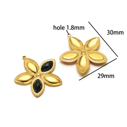 Fashion 18k Gold Plated Stainless Steel Enamel Flower Zircon Heart Key Ladybird Charm Pendant for Jewelry Making Accessories