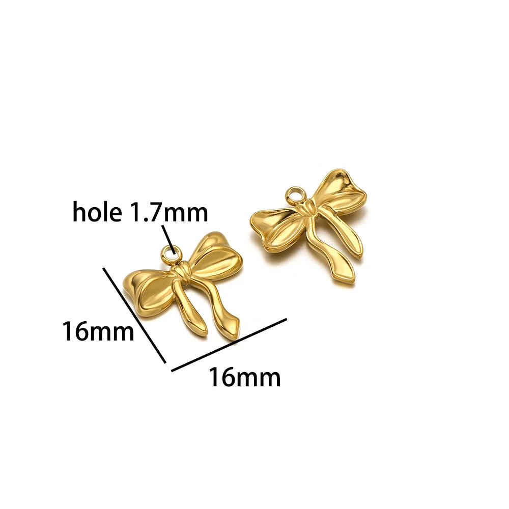 New Handmade DIY Jewelry Accessories 18k Gold Plated Stainless Steel Pearl Bowknot Charm Pendant for Women Jewelry Making