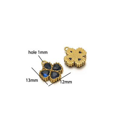18k Gold Plated Stainless Steel Four Leaf Clover Triangular Droplet Oval Heart Zircon Charm Pendant for DIY Jewelry Making