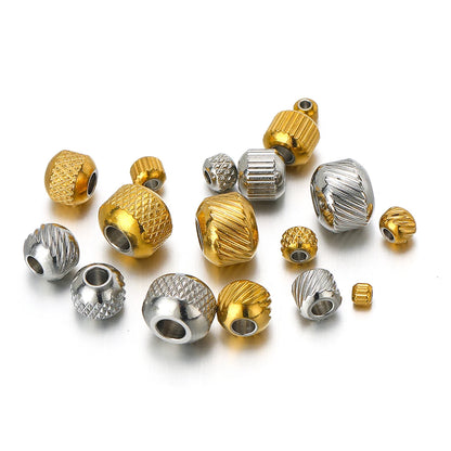 Bulk 18k Gold Plated Stainless Steel Grid Pattern Vertical Stripe Bead Charm Pendant for Jewelry Necklace Bracelet Making