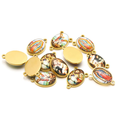 Wholesale 18k Gold Plated Stainless Steel  Religious Jesus the Madonna Oval Charm Pendant for DIY Necklace Jewelry Making