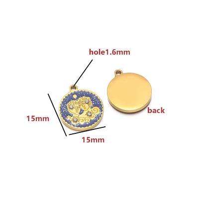Wholesale 12 Constellations Enamel Charms Set - 15mm Gold Round Zodiac Pendants with 1.6mm Single Hole