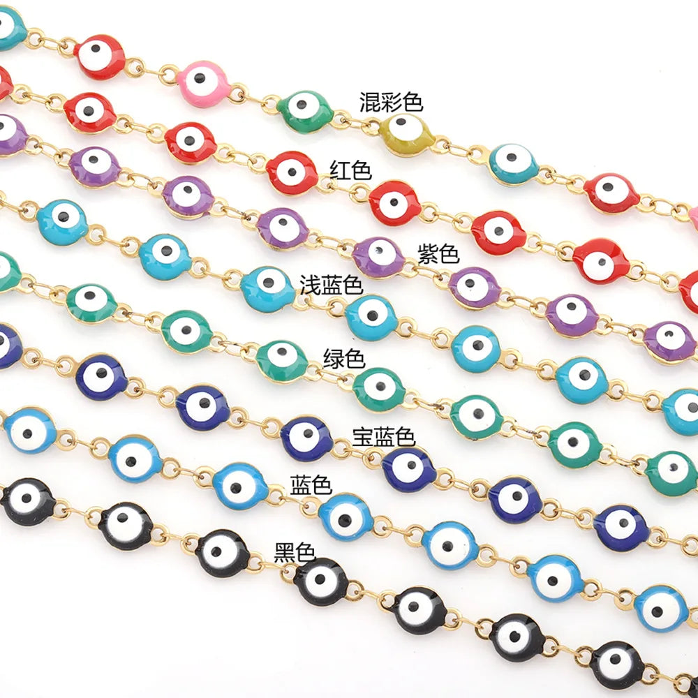 B2070 Rainbow Color Eye Enamel Chain Hot Stainless Steel Chain Necklace Chain for Diy Making