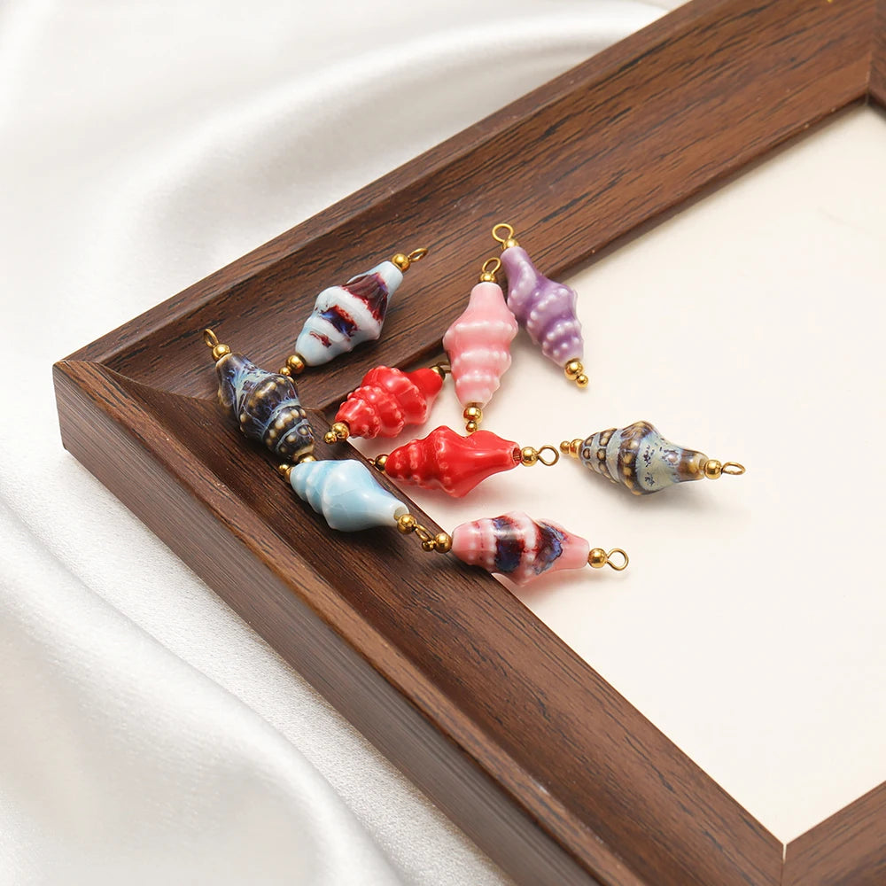 2mm Hole Ceramic Sea Snail Spacer Beads Glazed Porcelain Shell Beads for Jewelry Making DIY Bracelet Accessories Wholesale