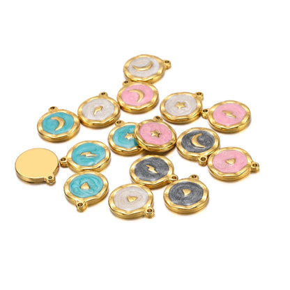 High Polish 304 Stainless Steel 18k Gold Plated Enamel Star Moon Heart Lightning Charm Pendant for Jewelry Necklace Making