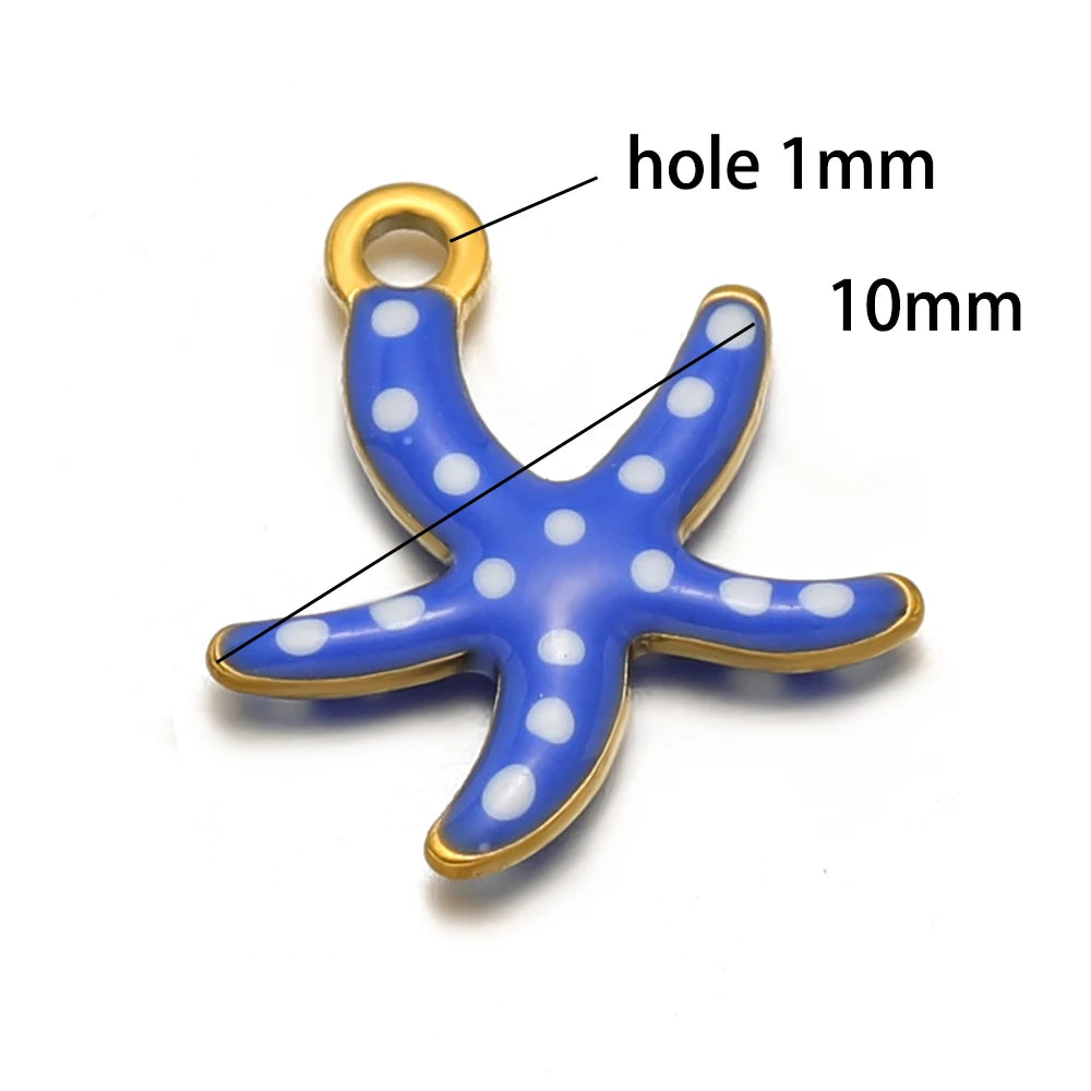 New Trendy Stainless Steel 18k Gold Plated Enamel 10mm Starfish Charm Pendant for DIY Jewelry Making Accessories Findings