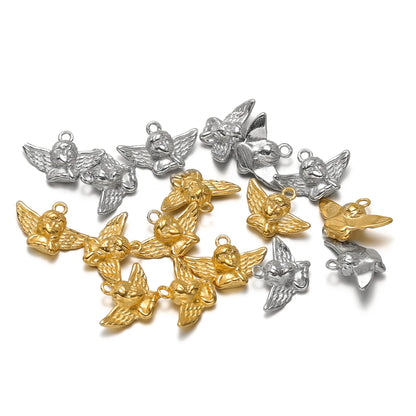 Non Tarnish Guardian Cherub Cupid Pendant 18k Gold Plated Stainless Steel Angel Charm Pendant for DIY Necklace Jewelry Making