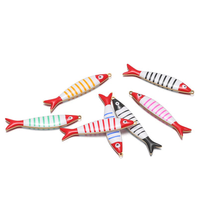 Ocean Style Cute 18k Gold Plated Stainless Steel Rainbow Colorful Enamel Fish Charm Pendant for Jewelry Necklace Making