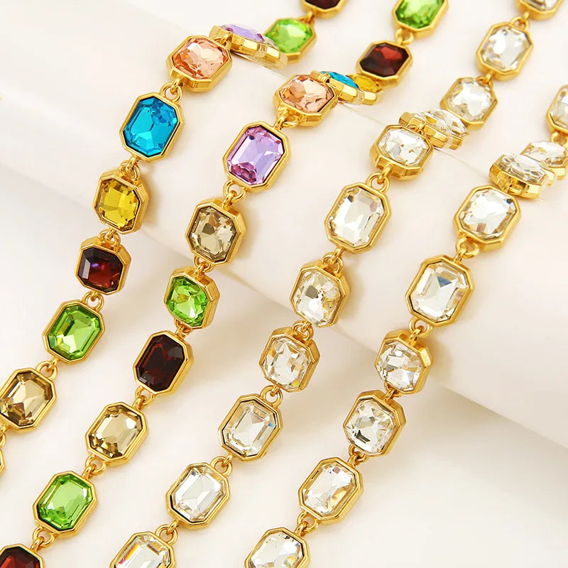 D886 Fashion Stainless Steel Crystal Chain Colorful Zircon Cz Chain for Necklace Bracelet Making Wholesale