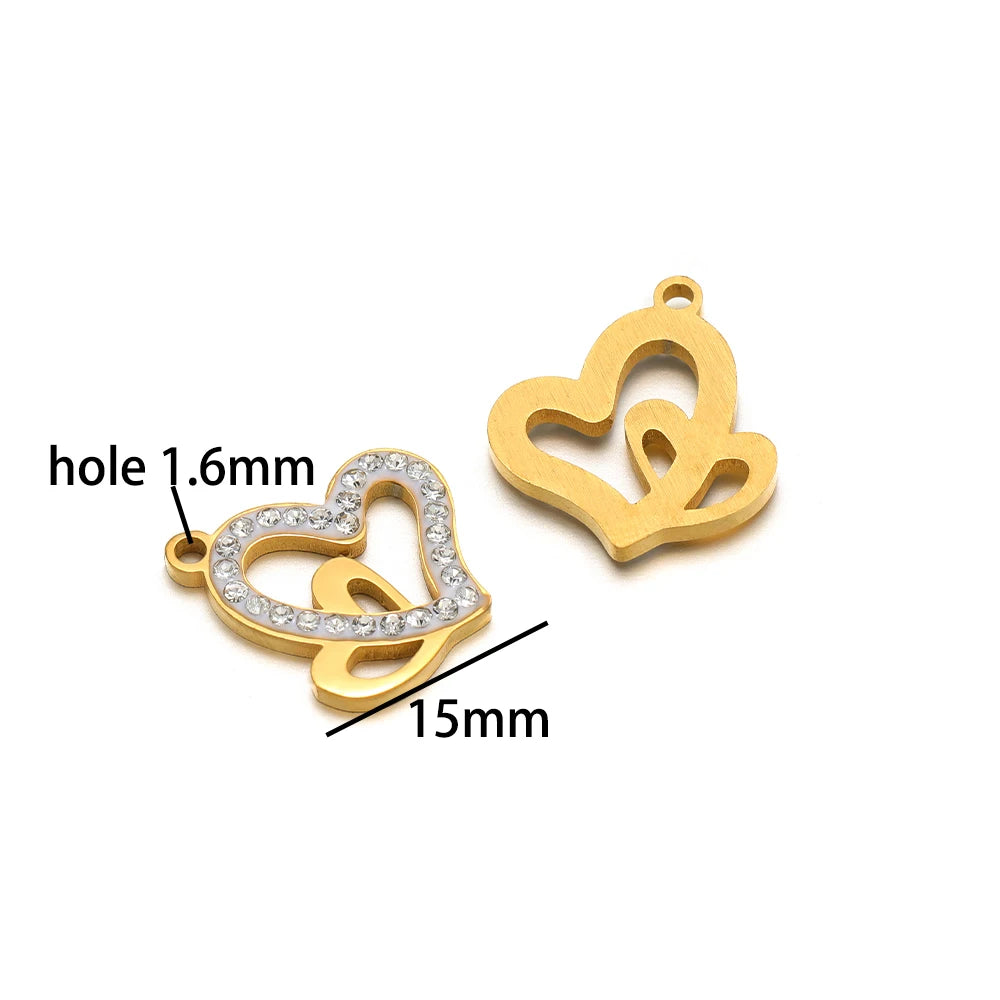 Handmade DIY Pendant 18k Gold Plated Stainless Steel Heart Star Zircon Charm Pendant for Women Jewelry Making Accessories
