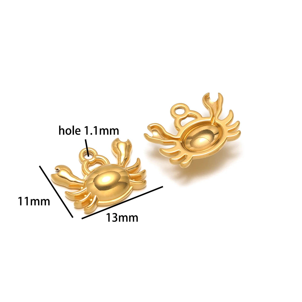 Hot Sale 18k Gold Plated Stainless Steel Enamel Crab Starfish Turtle Octopus Shell Charm Pendant for DIY Necklace Jewelry Making