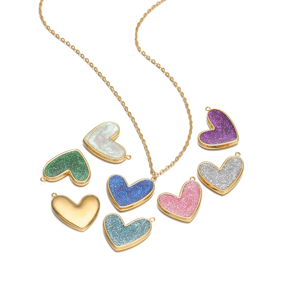 Fine Fashion 18k Gold Plated Stainless Steel Colorful Oil Drop Heart-Shaped Charm Pendant for DIY Necklace Jewelry Making