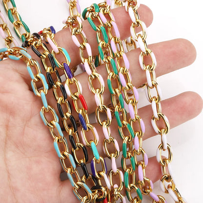 E363 Wholesale High Quality Stainless Steel Chain Colorful Enamel Chain Paper Clip Chain Accessory for Making