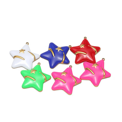 5pcs/bag Stainless Steel 18k Gold Plated Colorful Enamel Five-pointed Star Charm Pendant for DIY Jewelry Necklace Earring Making