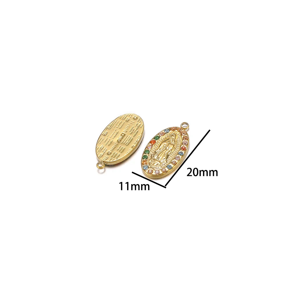 DIY Colorful Zircon Stainless Steel Gold Plated Charm Round Moon Zircon Charm Pendants for DIY Jewelry Necklace Making