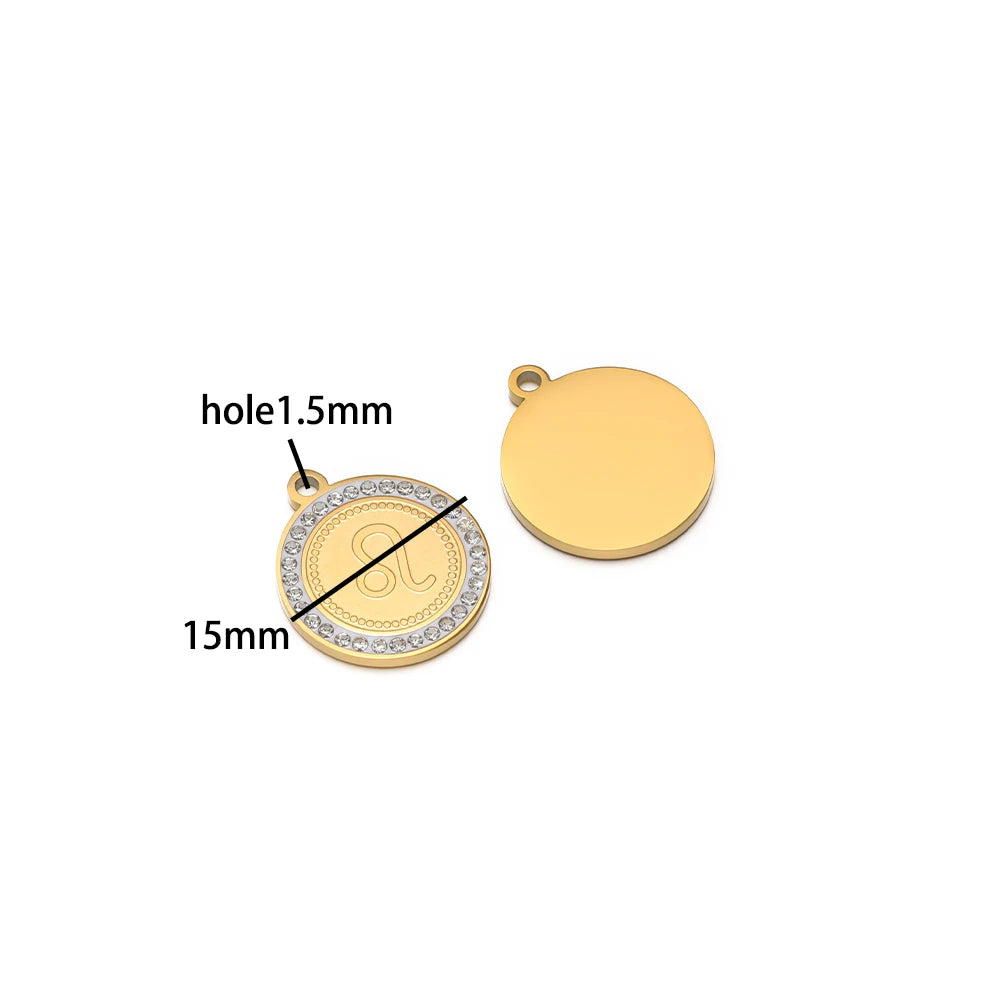 Wholesale Stainless Steel 18k Gold Plated Zodiac Sign Zircon Charm Pendant for Jewelry Necklace Making Accessories