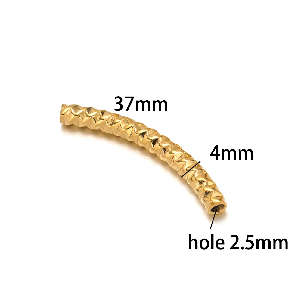 Gold Plated Stainless Steel Multi Patterns Embossed Curved Tube Bend Charm Pendant for DIY Jewelry Making Accessories