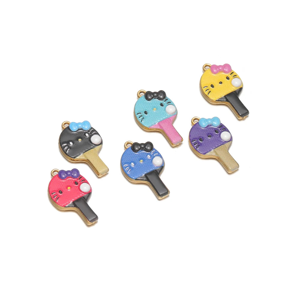 Personalized 18k Gold Plated Stainless Steel Cute Cat Racket Charm Pendant for DIY Necklace Jewelry Making Accessories