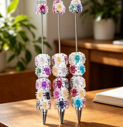 Halloween Colorful Glittering Spider Beadable Ballpoint Pen With Diamonds Rotating Beads Plastic for Welcome Gifts Wholesale