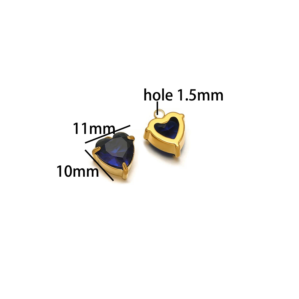 Fashion DIY Jewelry Findings 18k Gold Plated Stainless Steel  Heart  Zircon Charm Pendant for Jewelry Making Accessories
