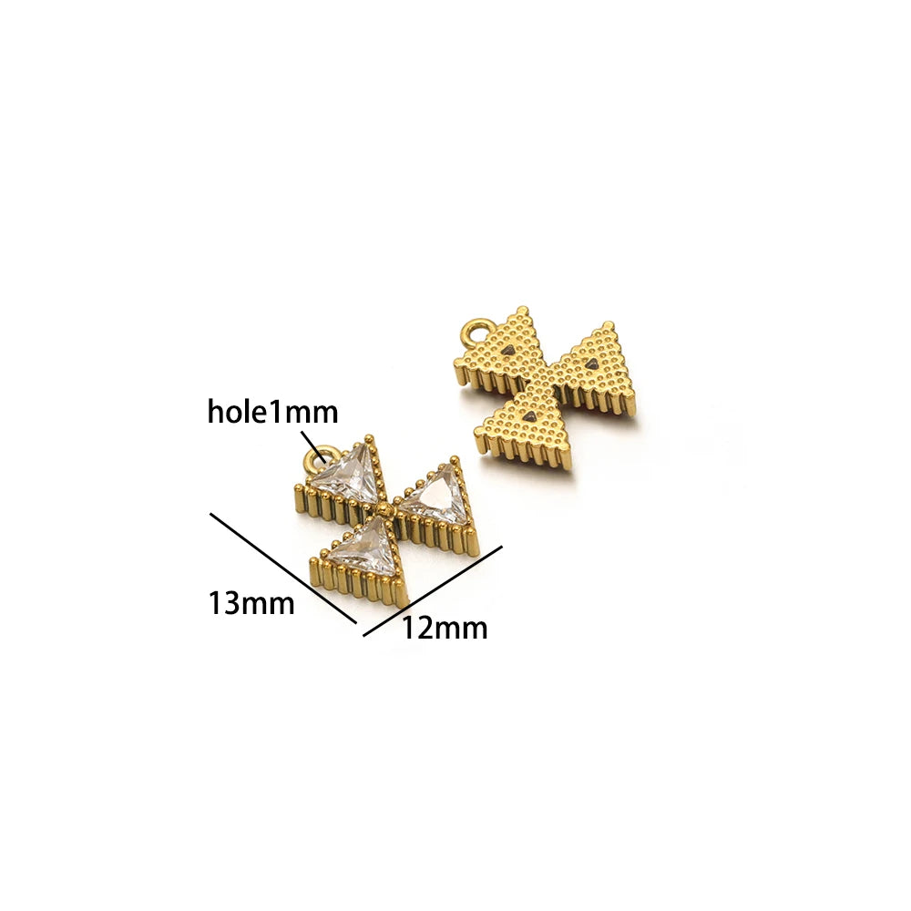 18k Gold Plated Stainless Steel Four Leaf Clover Triangular Droplet Oval Heart Zircon Charm Pendant for DIY Jewelry Making