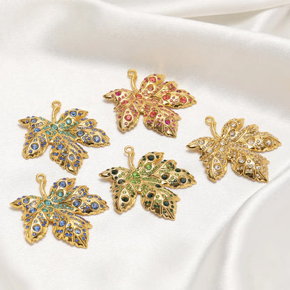 New Luxury Pendant Stainless Steel Gold Plated Maple Leaves Zircon Charm Pendant for Jewelry Making Accessories