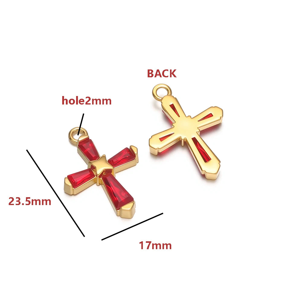 18K Gold Hollow Cross Charm Single-sided Zircon Inlay Geometric Rectangle CZ Pendant Findings Religious Jewelry DIY Necklace