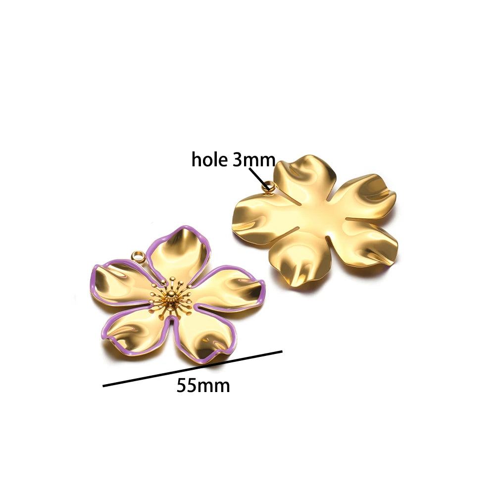 New Fashion Stainless Steel 18k Gold Plated Enamel Flower Conch Starfish Charm Pendant for Jewelry Necklace Making