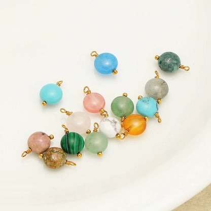 Handmade Stainless Steel 18K Gold Plated 8mm Natural Stone Charm Pendant for Jewelry Necklace Making Wholesale