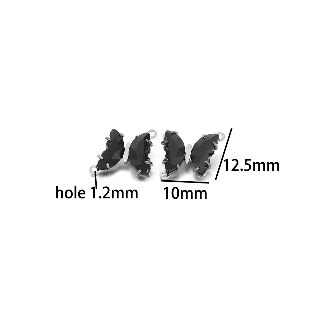 Colorful PendantStainless Steel Gold Plated Double Hole Butterfly Crystal Stone Charm Pendant for Necklace Jewelry Making