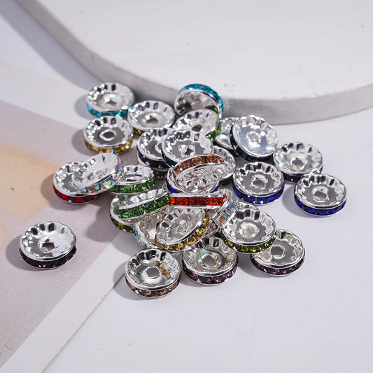 12mm Round Crystal Rhinestone Spacer Beads Metal Flat Rondelle Jewelry Making Supply