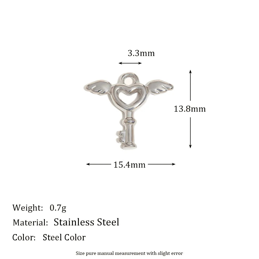 Fashion Stainless Steel 18k Gold Plated Heart Lock Flower Charms Pendant for DIY Jewelry Necklace Making