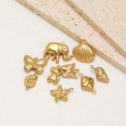 High Quality 18k Gold Plated Stainless Steel Hollow Conch Shell butterfly Starfish Charm Pendant for DIY Necklace Jewelry Making