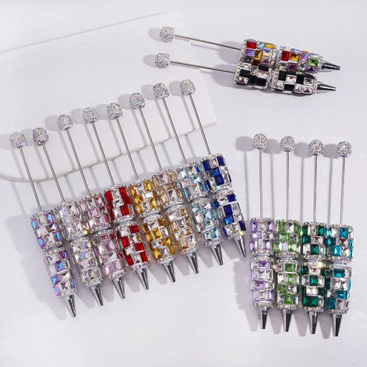 Dual Tone Ice Cube Chain Beadable Clay Ballpoint Pens Full Covered AB Rhinestone for Beadable Pen Keychain DIY Bulk Supplies