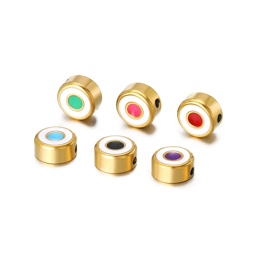 Factory Wholesale 18k Gold Plated Stainless Steel Enamel Spacer Bead Charms Pendant for Women Jewelry Necklace Bracelet Making