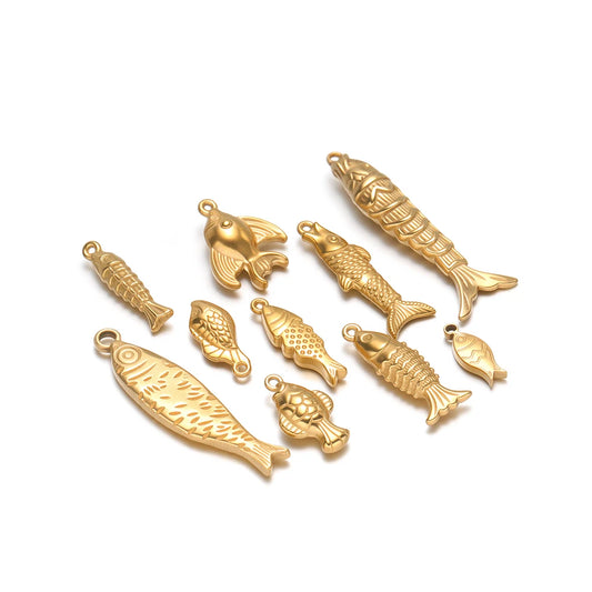 Full Solid 18K Gold Plated Fish Charms Real Weight Koi Carp Pendants for DIY Luxury Jewelry Making Supplies