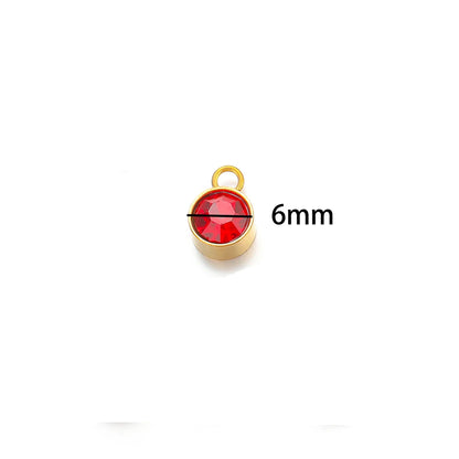 Wholesale 304 Stainless Steel 18k Gold Plated Birthstone Pendant 6mm Colorful Zircon for DIY Jewelry Necklace Making Accessories