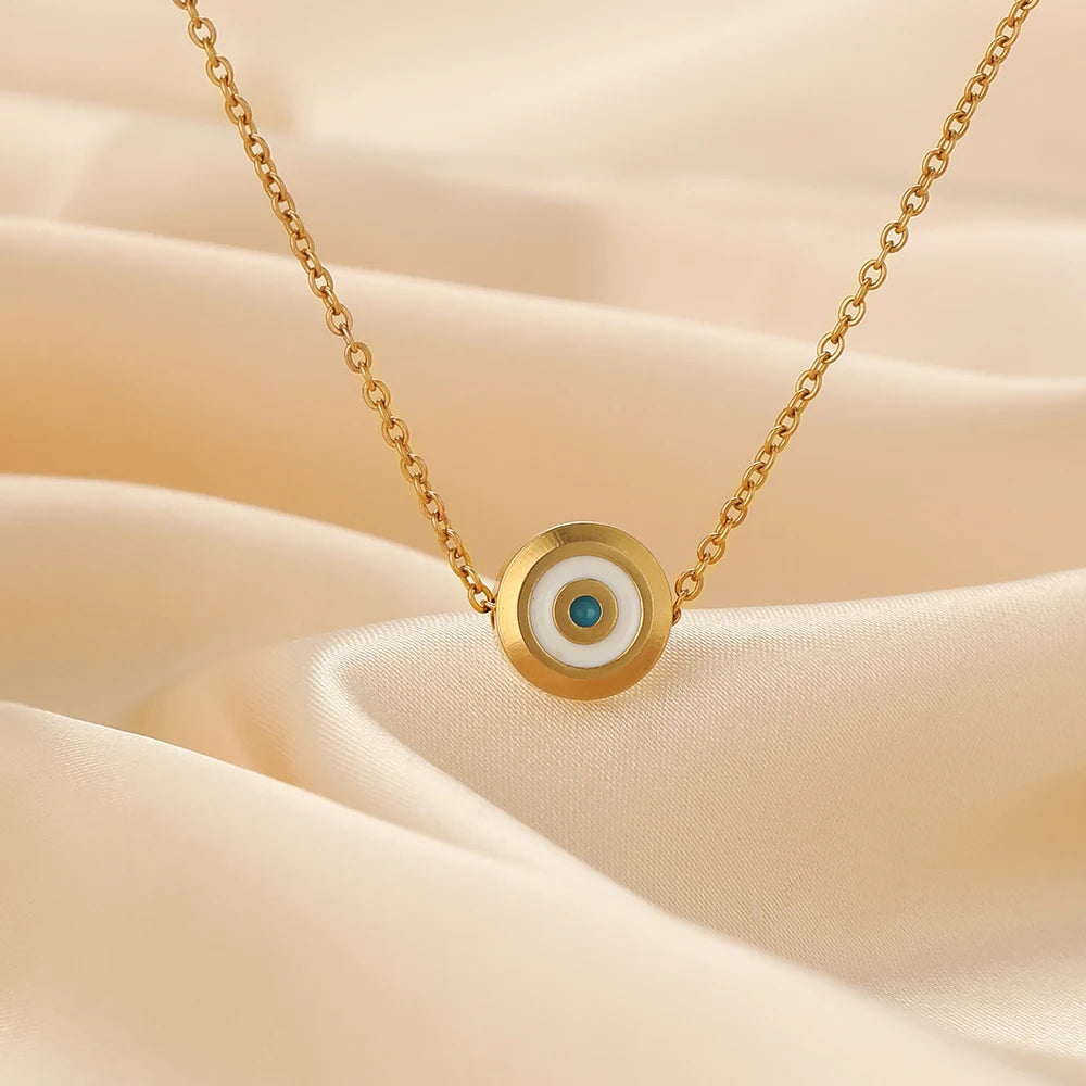 Fashion Polished Stainless Steel 18K PVD Gold Plated Enamel Pierced Beads Devil Eye Charm Pendant for Jewelry Making Accessories