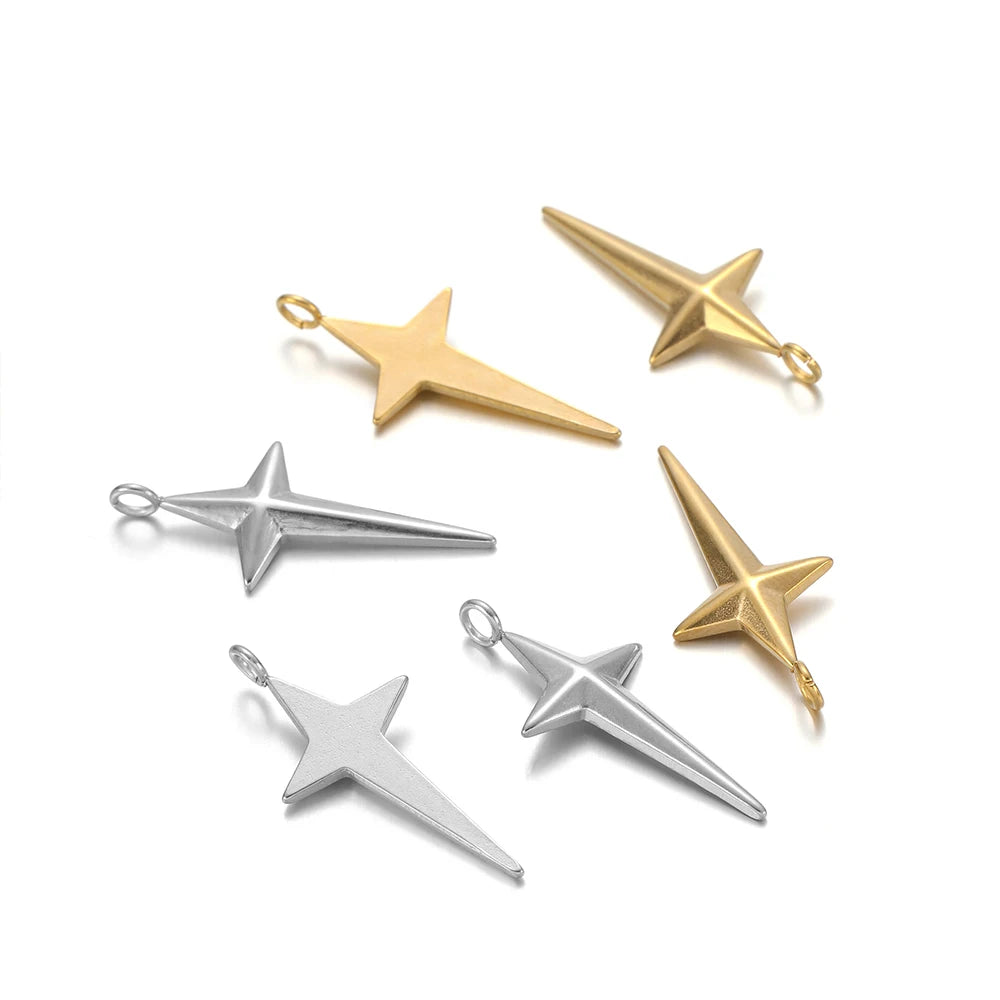 18K PVD Gold Plated Stainless Steel Cross Star Charms Pendant for DIY Jewelry Necklace Bracelet Earrings Making