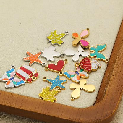 Gold Plated Stainless Steel Enamel Star Gift Bag butterfly Heart Charm Pendant for Jewelry Necklace Making Accessories
