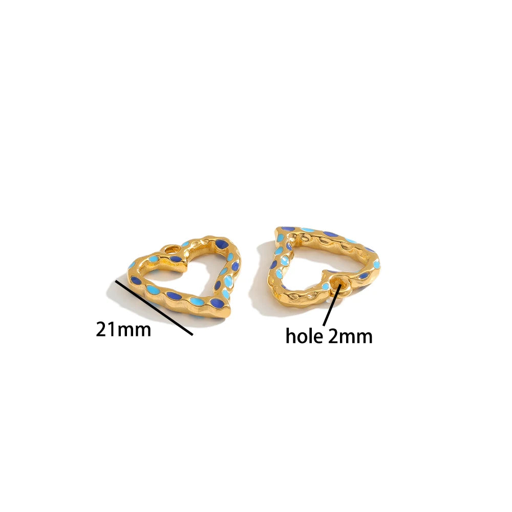 Waterproof Fashion Pendant Stainless Steel 18k Gold Plated Enamel Heart Shaped Charms Pendant for Women Jewelry Necklace Making