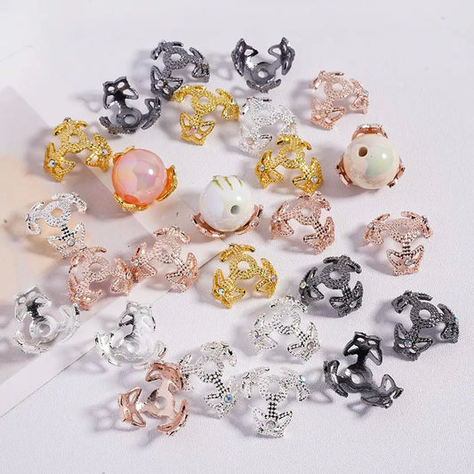 Alloy Butterfly Bead Cap Cages With AB Rhinestones for DIY Jewelry Making (Fits 16mm Round Beads)