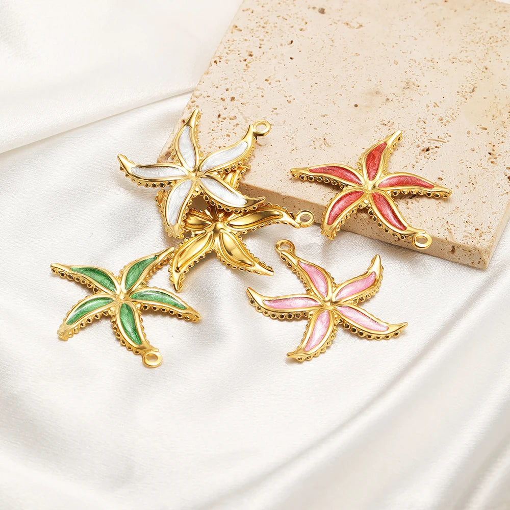 18K Gold Plated Starfish Charms Enamel Pendants Nautical Beach Style DIY Jewelry Making Supplies Accessories