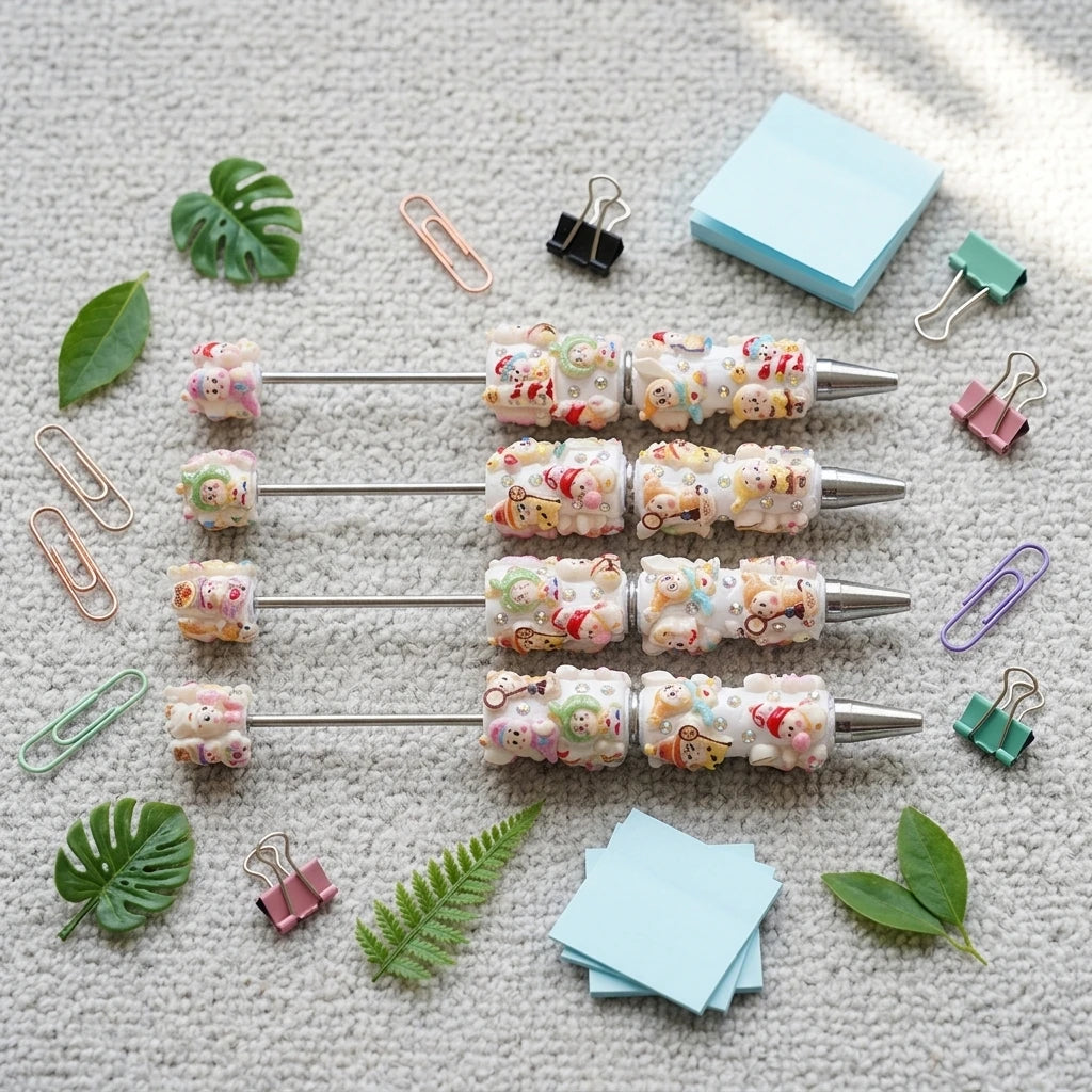 Colored Background Seven-spotted Ladybug Ceramic Clay with Drill Pen Gift Pen Cartoon Ballpoint Pen